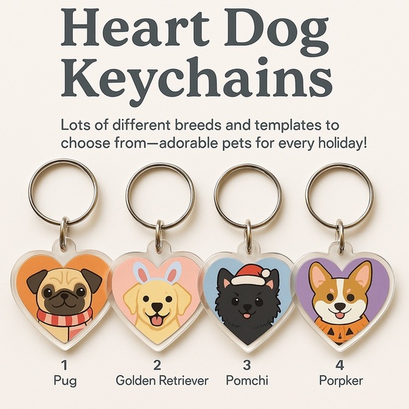 Custom Dog/Cat Heart Keychains – Variety of Breeds & Holiday Themes - Picture 1 of 8